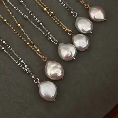 Natural Baroque Pearl Necklace 14k Gold Clavicle Chain