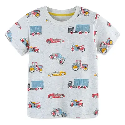 2026 Boys Cartoon Print T-Shirt Grey Round Neck Short Sleeve