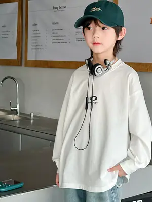 Boys White Long Sleeve T-Shirt Spring Autumn 2024