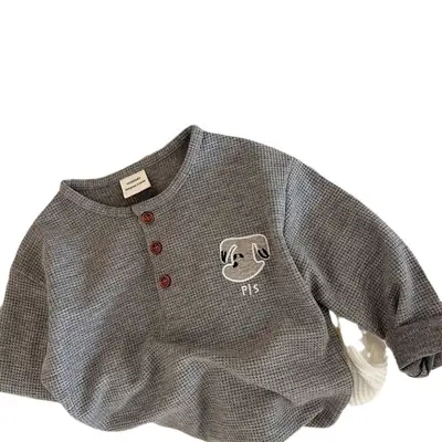 Kids Waffle Embroidered Crew Neck Sweatshirt Set