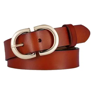 Women's Black Genuine Leather Belt with Gold Buckle