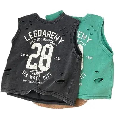 Men White Cotton Sleeveless T-Shirt Loose Korean Style