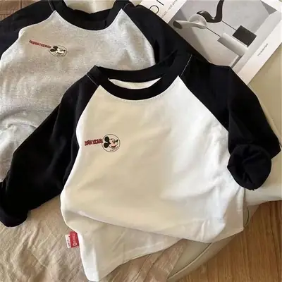 Mickey Mouse Cotton Long Sleeve T-Shirt Grey Black