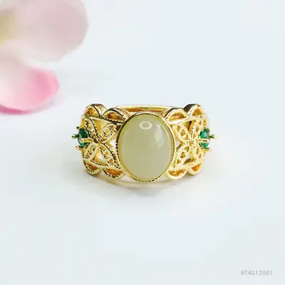 Guan Yu Jade Claw Ring Clear Water Gold Set