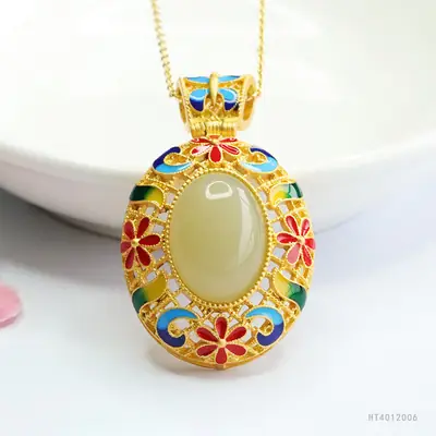 Guan Yu Enamel Hetian Jade Pendant Necklace