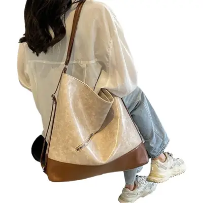 Retro Large Capacity Women's Tote Bag Brown Beige
