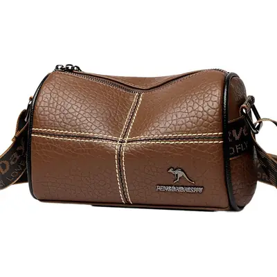 Women's Cream Leather Shoulder Messenger Bag with Logo