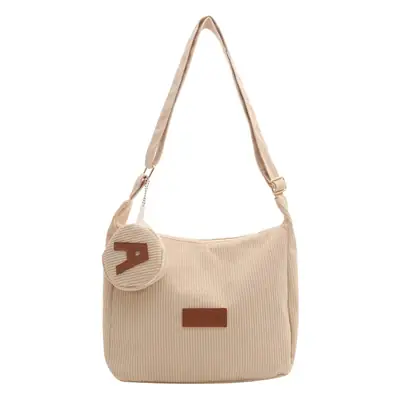Women's Large Capacity Corduroy Shoulder Bag Beige