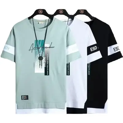 Men Ice Silk Half Sleeve T-Shirt Black White ESD Style Bear Print