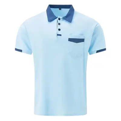 Men's Gray Blue Polo Shirt with Pocket Design