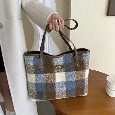 Korean-Style Plaid Shoulder Bag for Women 2026