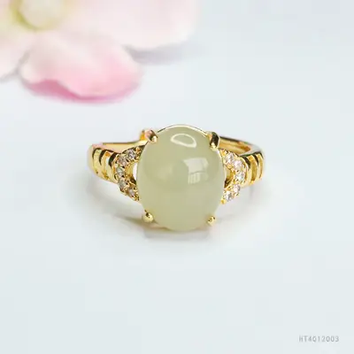 Guan Yu Jade Clear Water Ring Gold Plated