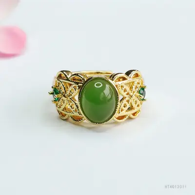 Guan Yu Jade Jasper Ring Spinach Green Ethnic Style