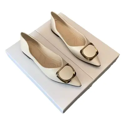 Women's White Square Buckle Flat Heels Spring 2024