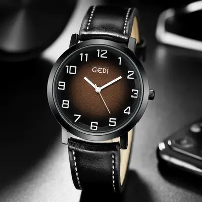 Men's Green Dial Quartz Watch with Leather Strap