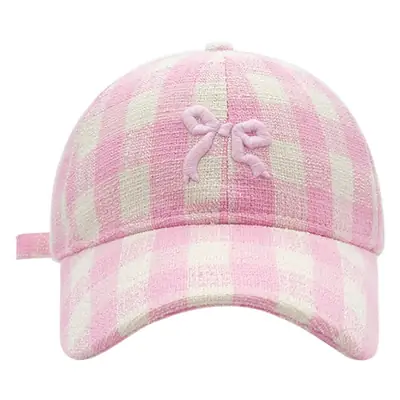 Women's Pink Plaid Embroidered Baseball Cap