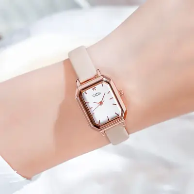 Women's White Strap Quartz Watch with Square Face