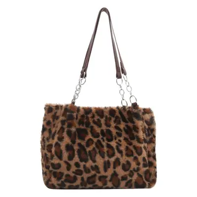 Plush Leopard Print Shoulder Bag for Women