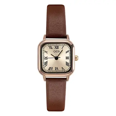 Brown Leather Strap Women's Watch with Silver Buckle