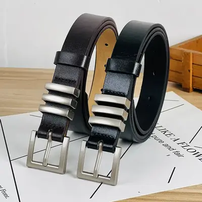 Women's Black Leather Belt with Silver Buckle
