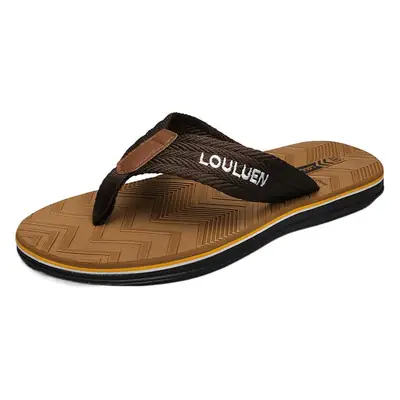 Men's Brown Leather Beach Flip-Flops with Logo