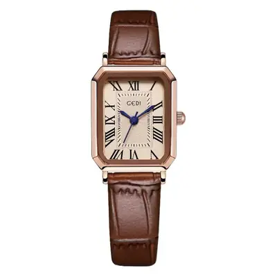 Women's Gedi Retro Square Watch with Brown Leather Band