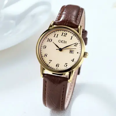 Women's Korean Style Quartz Watch with Brown Belt