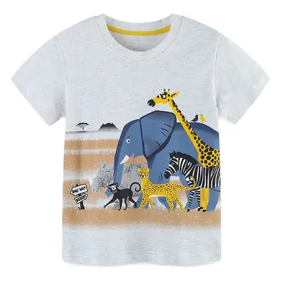 Kids Cartoon Elephant T-Shirt White Short Sleeve