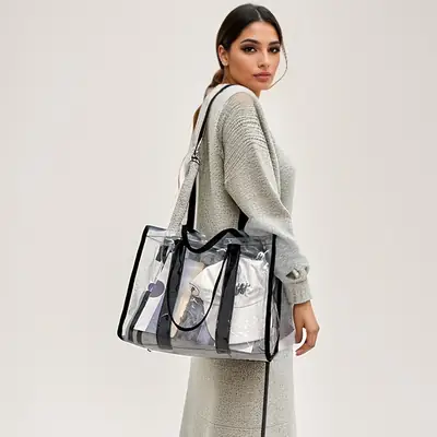 Transparent PVC Women's Beach Bag Orange Crossbody