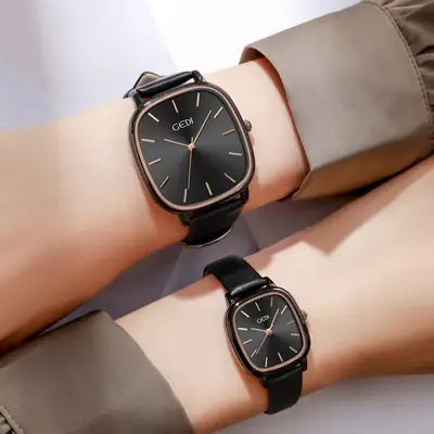 Women's Korean Style Oval Watch with Black Belt & Quartz Movement