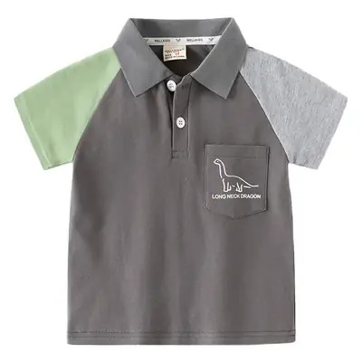 Kids Short Sleeve T-Shirt Grey Green Patch Pocket