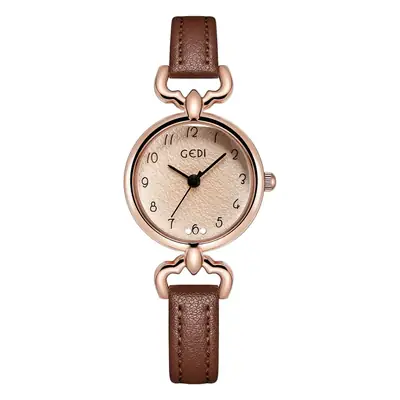 Gedi Women's Watch Rose Gold Brown Leather Quartz Waterproof