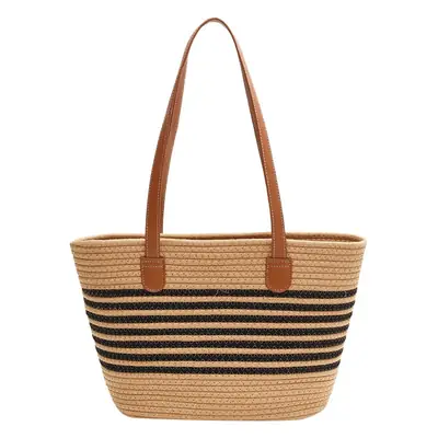 Women's Large Straw Bag with Stripes 2023