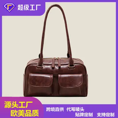 Women Korean Style Shoulder Bag Wax Leather Bowling Bag