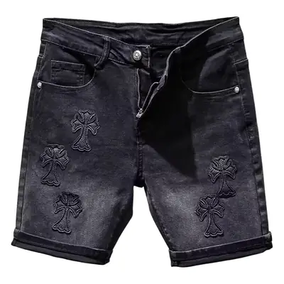 American Street Ins Black Denim Shorts with Cross Embroidery