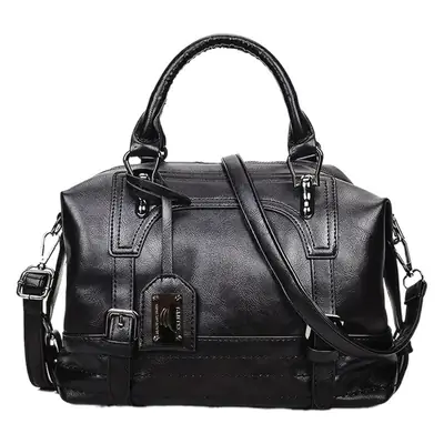 Large Capacity Genuine Leather Crossbody Bag, Single Shoulder Oil Wax Boston Handbag
