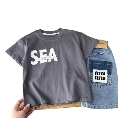 White Cotton T-Shirt for Boys SEA Print