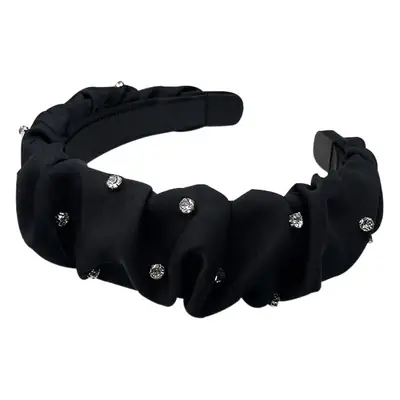2024 Black Pleated Hair Hoop with Crystal Accents