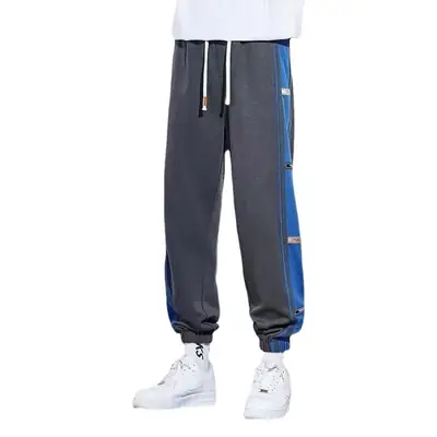 Men Fleece Lined Green Striped Track Pants Black