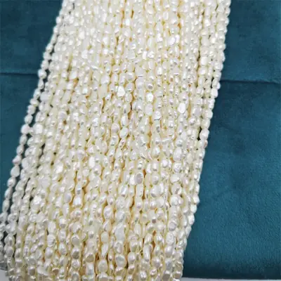 3-4mm Baroque Natural Freshwater Cultured Pearl Necklace Rice-shaped Two-sided Light Zhuji KESHI Broken Silver DIY