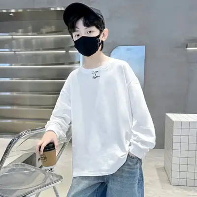 Boys Long Sleeve T-Shirt White 2026 Casual Loose Pullover