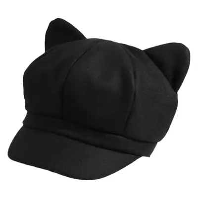 Maroon Cat Ears Beret Hat for Women Men