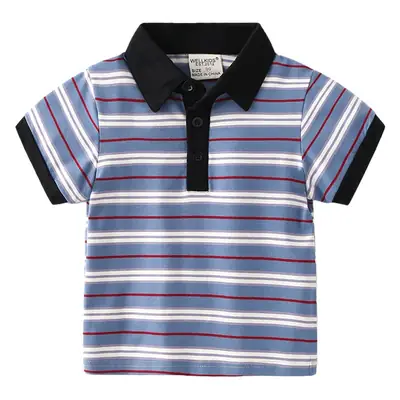 Children's Striped Polo T-Shirt Blue White Red Summer Boys
