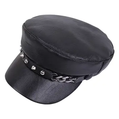 New Soft Leather Peaked Hat with Rivet Belt for Women