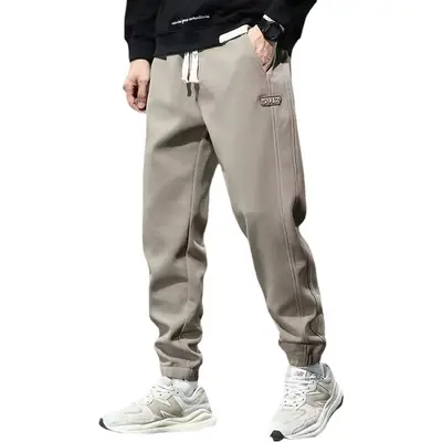 Men's Khaki Fleece Sweatpants Ankle-Tied Drawstring