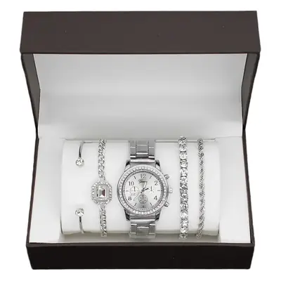 Women's Gold Quartz Watch with Diamond Bracelet Set
