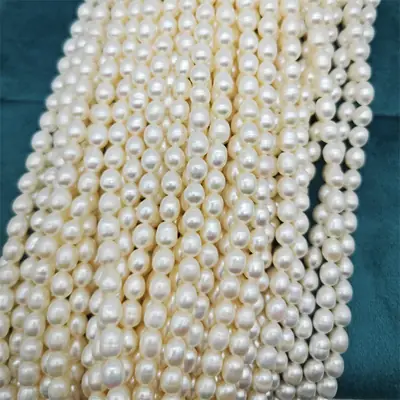 5-6mm Freshwater Cultured Pearl Necklace Beaded Rice-shaped Small Rice Beads Zhuji Semi-finished Products Wholesale Handmade DIY Jewelry