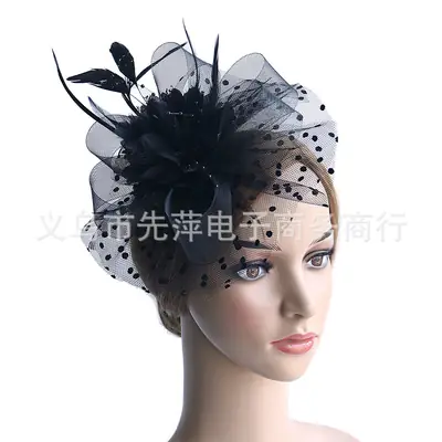 European Bridal Feather Headdress with Polka Dot Design