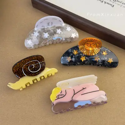 Korean Style Snail Acetate Hair Clips with Sun Star Design