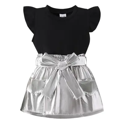 Silver Skirted Girls Summer Top with Belt Set